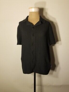 Men's Ben Sherman Black Textured Herringbone Knit Shirt Size Small